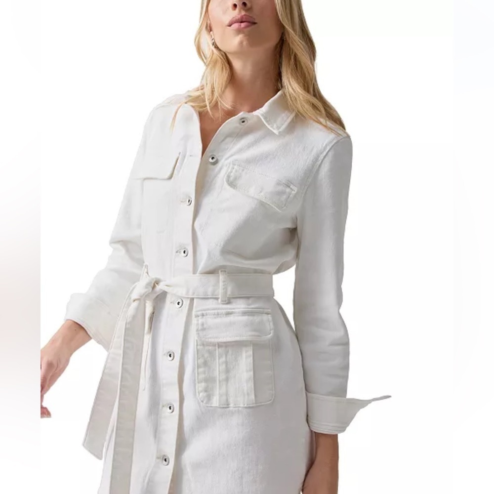 SANCTUARY denim off white utility casual shirt dress Size Medium Nwt - Picture 3 of 9